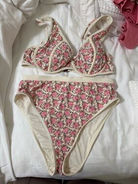 Caroline Constas Blush Cream two piece high waisted bikini